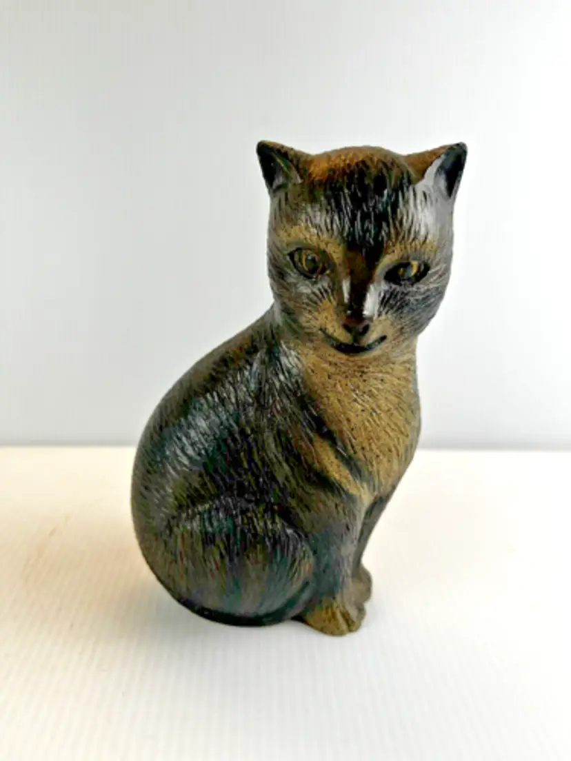 Folklore Collection Primitive Tabby Cat Statue Wood Composite 7" Tall