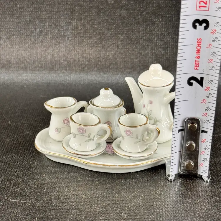 Miniature Dollhouse Porcelain Floral Tea Set