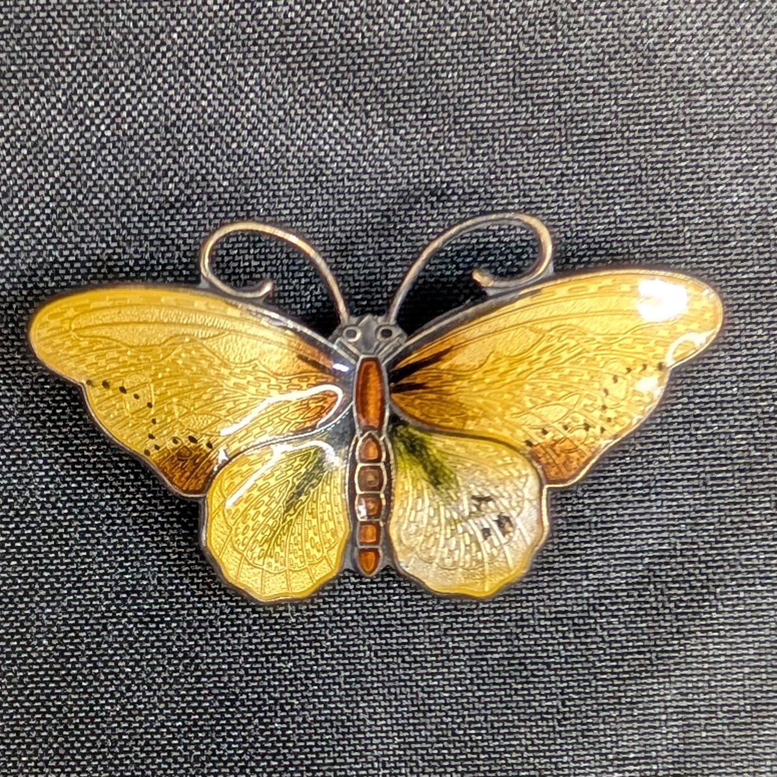 Niknax · Vintage Hroar Prydz Enamel Yellow Butterfly Brooch