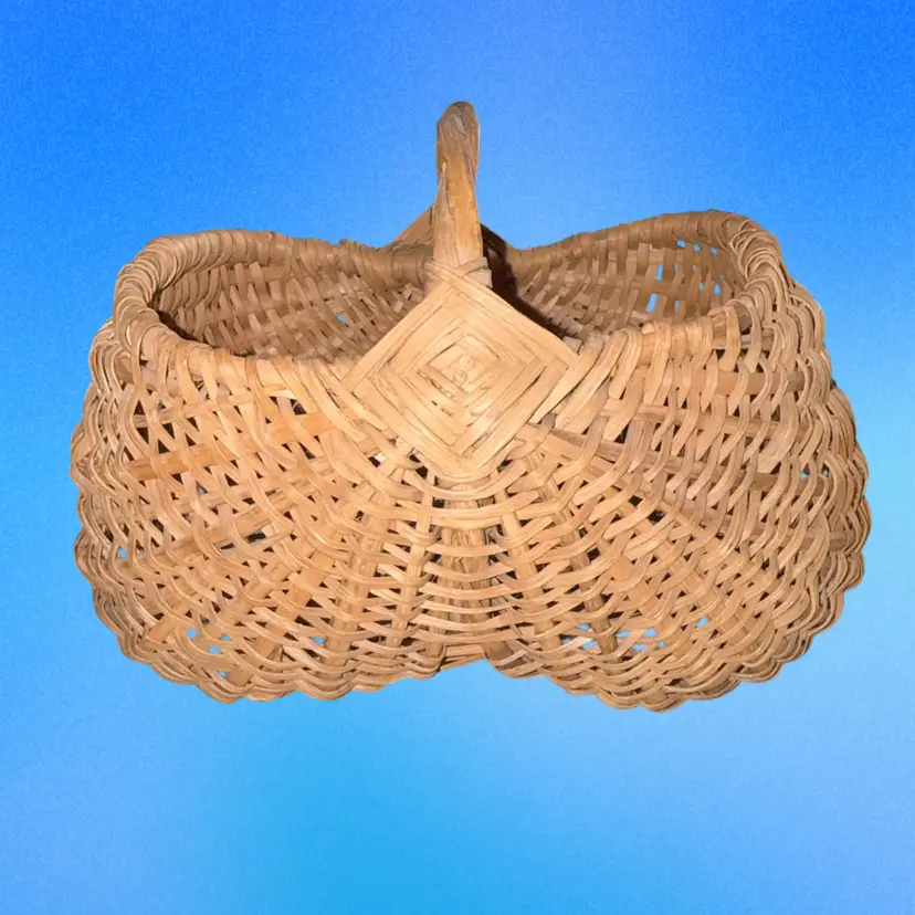 Vintage Hand Woven Splint Handled Butte Egg Gathering Basket