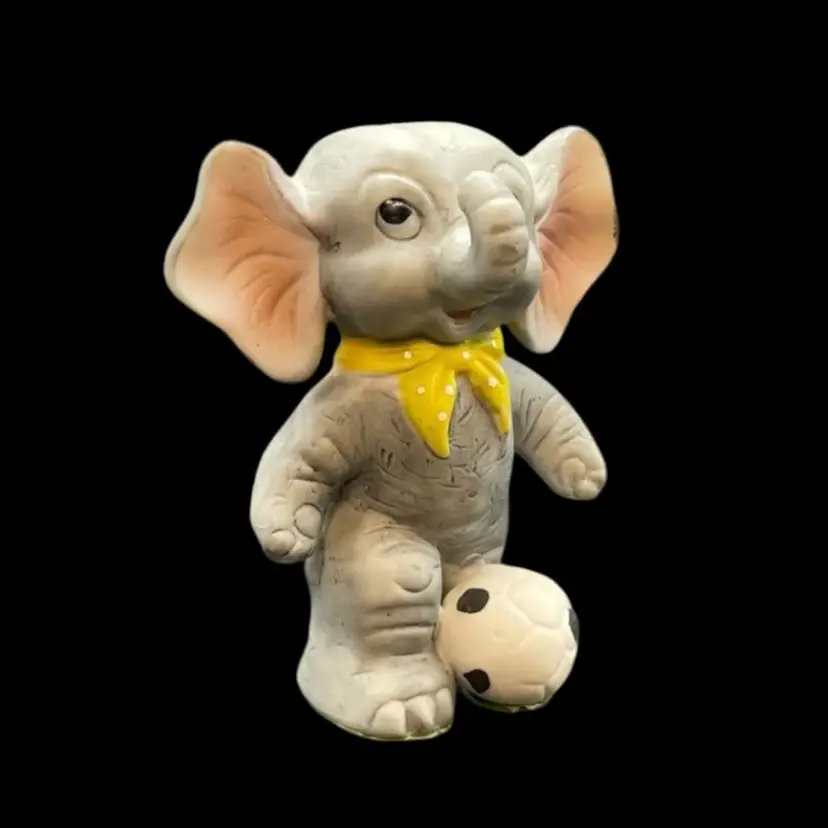 Kitschy Bisque Porcelain Anthropomorphic Soccer Elephant Sports Figurine