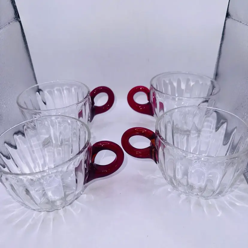 Vintage Discontinued Duncan & Miller Radiance Clear Red Handle Punch Cup Set