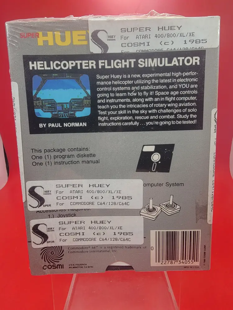 Atari 400/800/XL/XE & Commodore C64/128/C64C Super Huey New Sealed Game