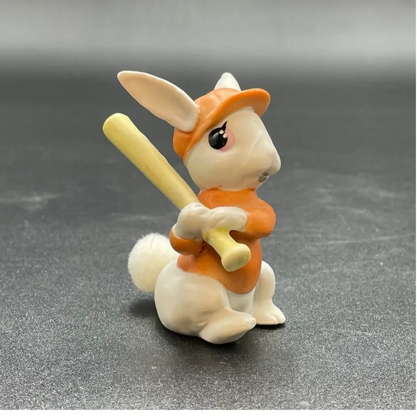 Porcelain Anthropomorphic Bunny Rabbit Baseball Easter Spring Figurine Kitschy