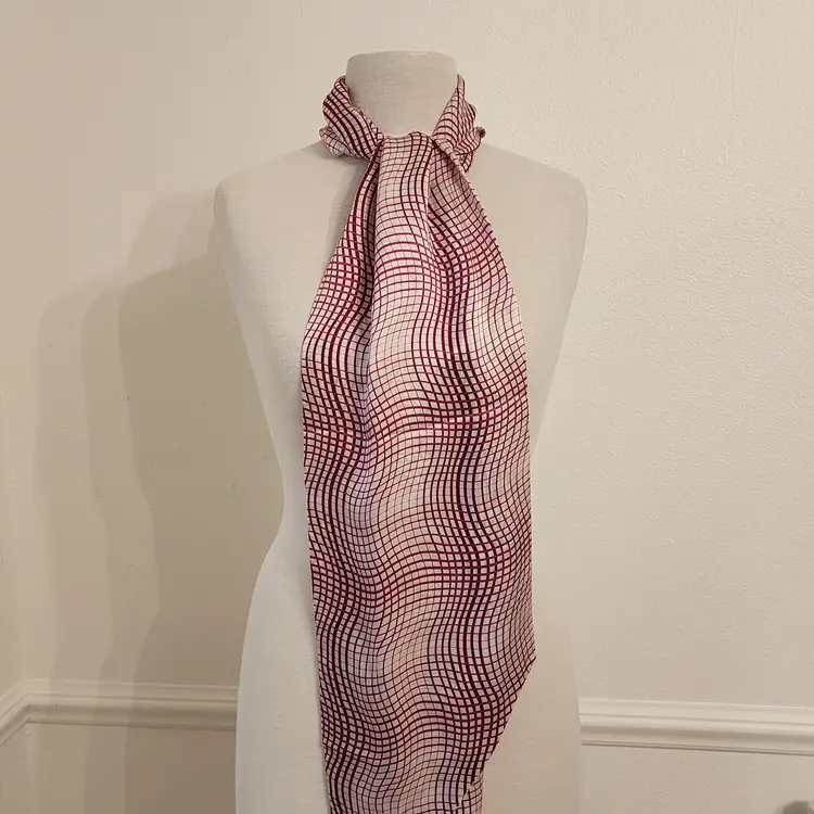 Vintage Red & White Abstract Patterned Long Tie Scarf For Women 9"x79"
