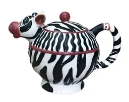 Vintage Zebra Teapot Ceramic Anthropomorphic Kitsch Whimsical Jungle Safari