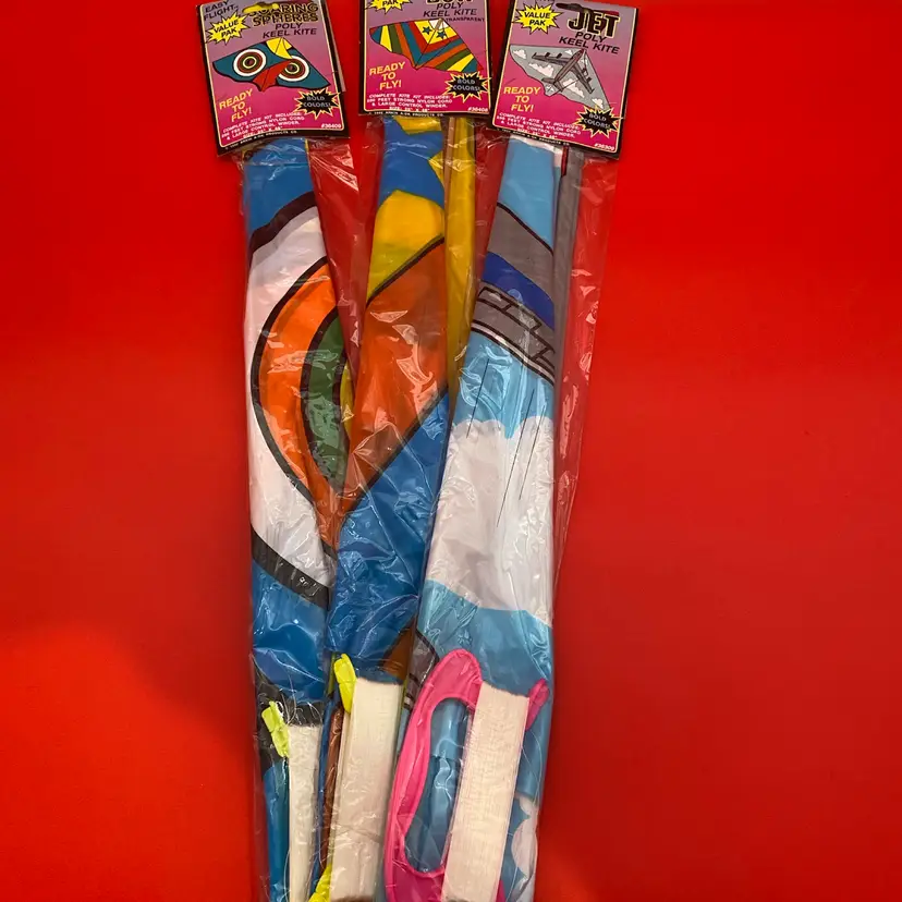 Easy Flight Lot of 3 Different Poly Keel Kites - Retro 1992 Arkin New Old Stock