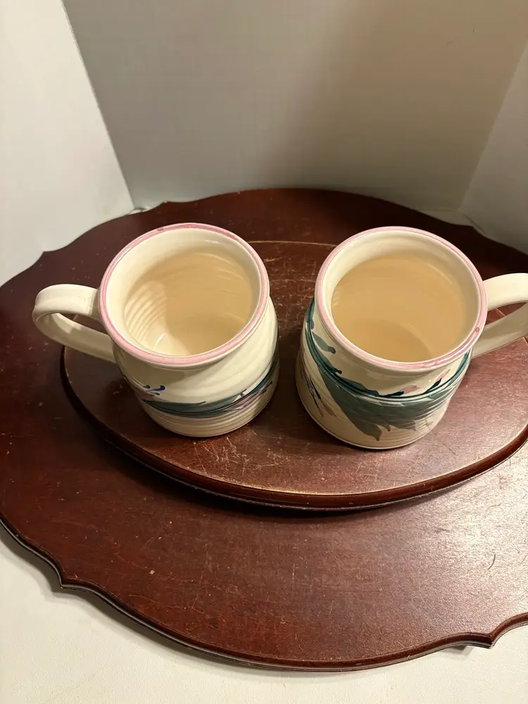 Set Of 2 Tropical Clay Hand Thrown Pottery Mugs
