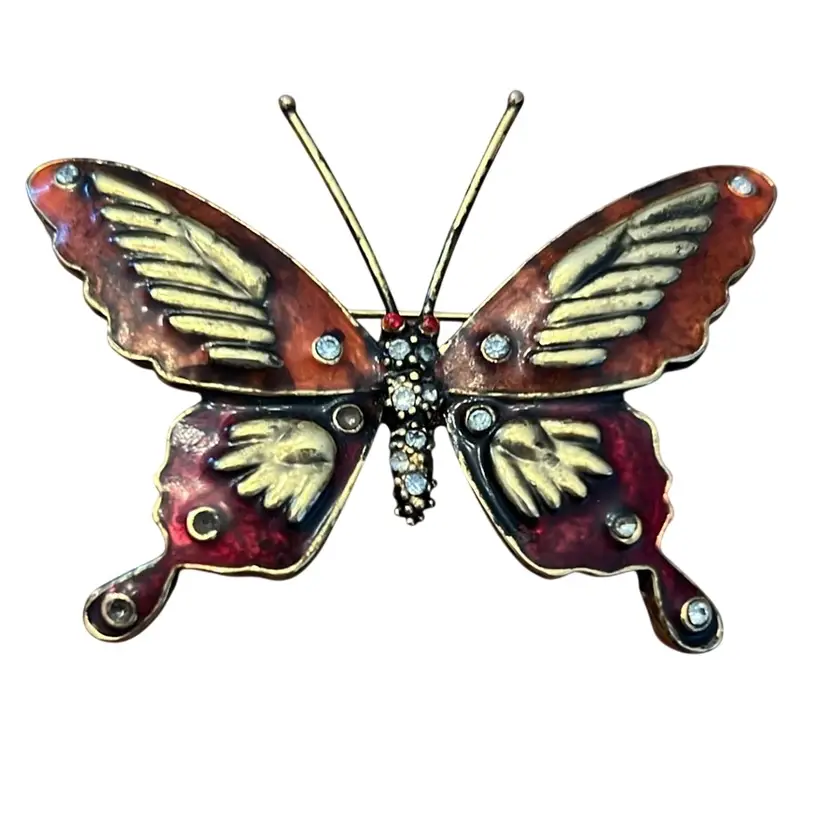 Vintage Enamel Butterfly Brooch Pin 3” x 2.25”