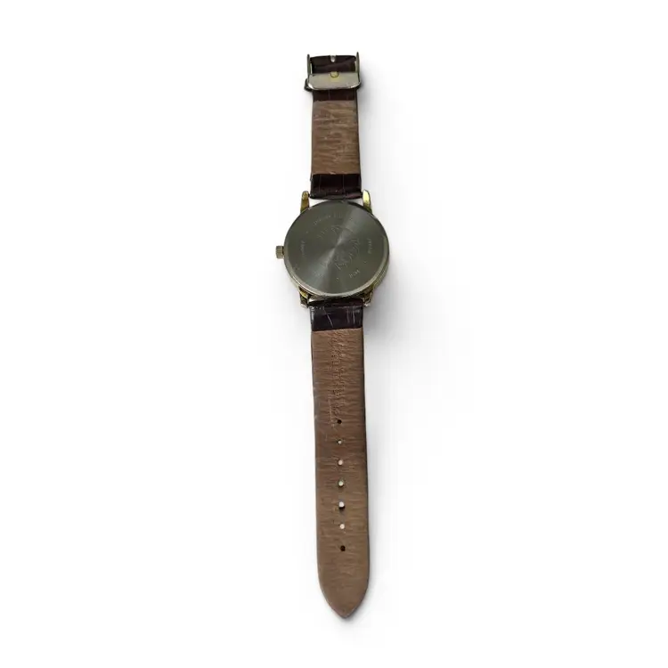 Anne Klein Silver Dial Gold Tone Case Brown Leather Band Watch