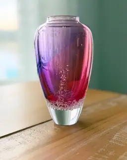 Buzz Blodgett Studio Art Glass Sea Foam Vase, Signed 1997 Pink/Purple 6.5”