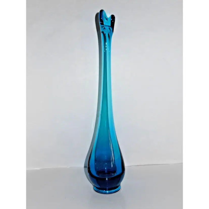 Viking Glass 10.5" Bluenique Swung Vase Vintage MCM