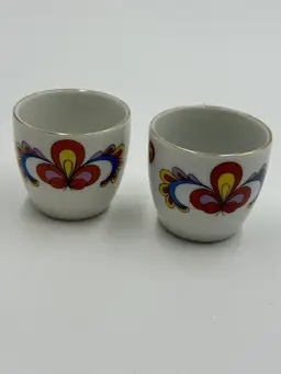 Vintage 1957/58 Porsgrund Farmers Rose Two Egg Cups Hand Painted Norway