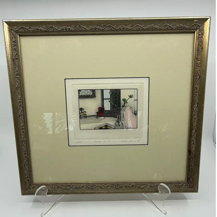 Framed Rick Loudermilk Lmt Ed 127/350 Flower Cat ll Signed Colored Etching