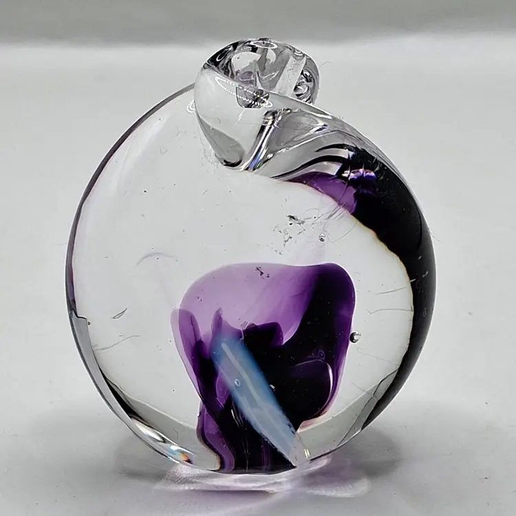 Scarce, OOAK, Miniature Signed Lynn Dinning, Purple, White & Clear, Freeform Twist Paperweight! Only 1.9" high!