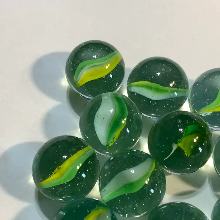 16-Clear w/Green, Yellow & White Swirl Glass Marbles 5/8"