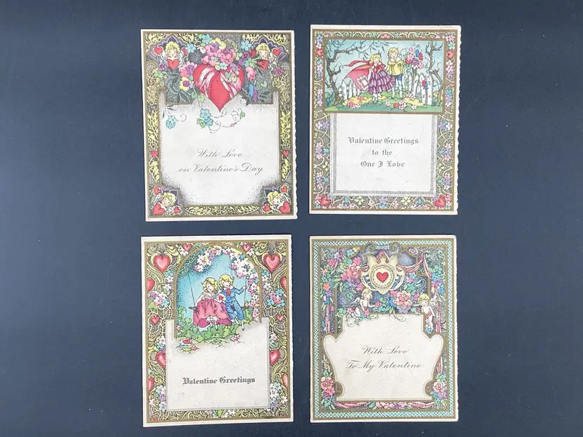 Vintage Valentine Cards With Terrific Graphics, No Envelopes