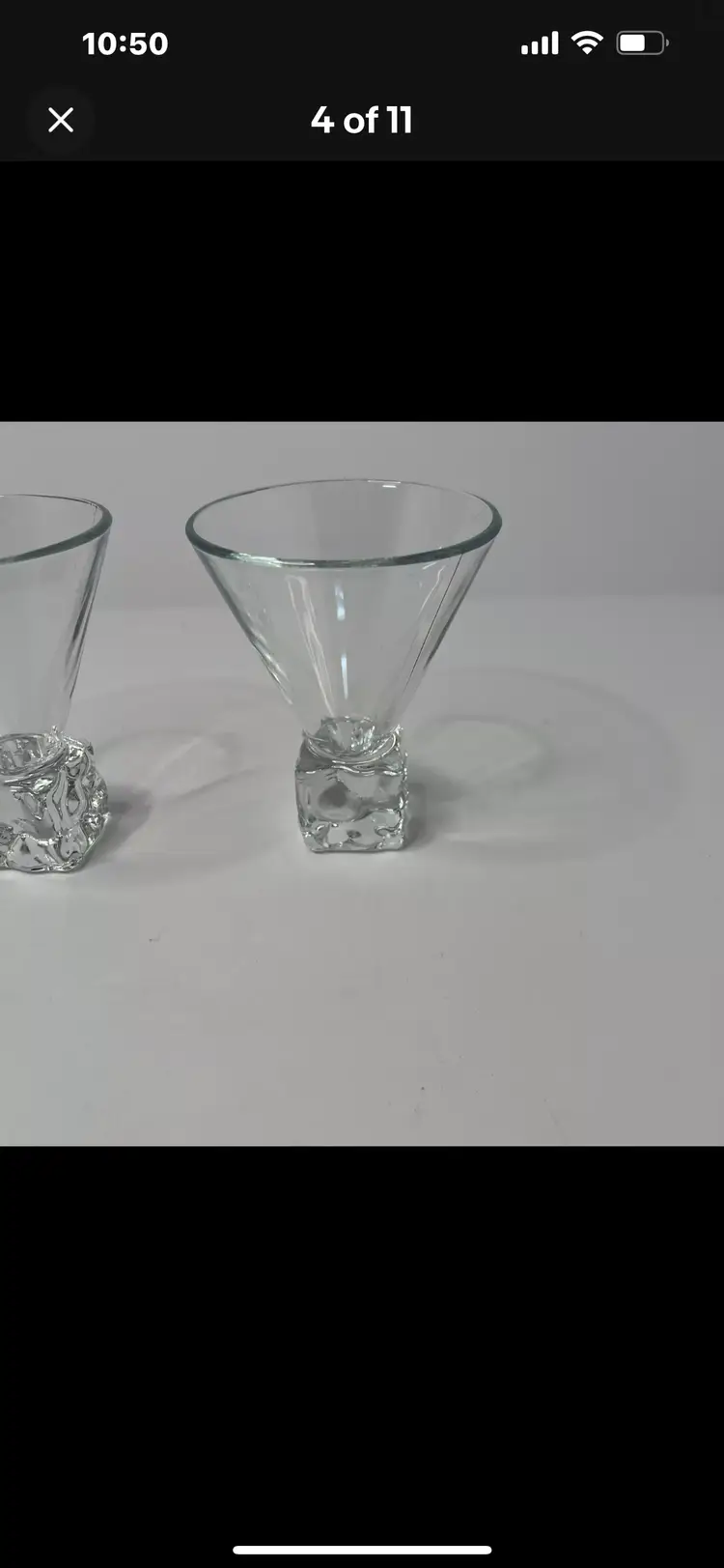 Pair 2 Vintage Dissarono Melting  Ice Cube Stem Martini Glasses 4.5"High