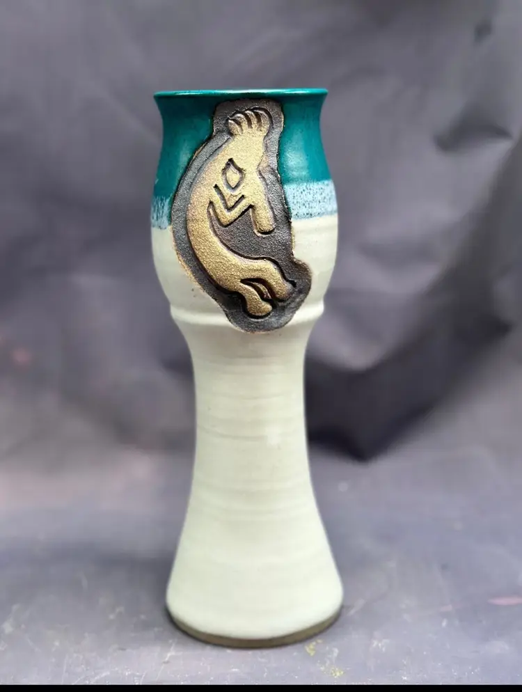 Nancy Dye Pottery Art Goblet Kokopelli  Studio Signed Chalice