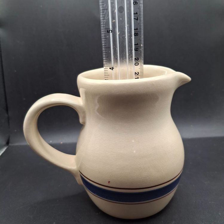 Vintage Stoneware Creamer Pitcher With Blue Stripe By Vernon Corp. Taiwan