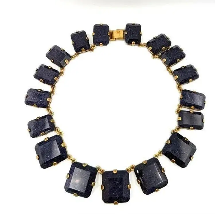Huge Blue Goldstone Venetian Glass Haute Couture Runway RIVIERE NECKLACE