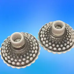 #01 - Pair Of Moonstone Opalescent Hobnail Candle Stick Holders