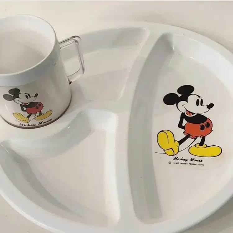 Mickey Mouse Club Snack Tray/Plate & Cup Walt Disney USA VTG 80s