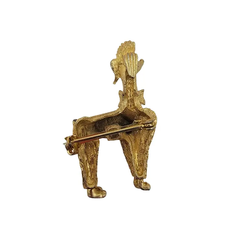 #08 Gold Tone Snooty Poodle With Black Bowtie Brooch