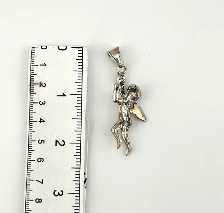 Vintage Sterling Silver Angel Baby Pendant 2.25”