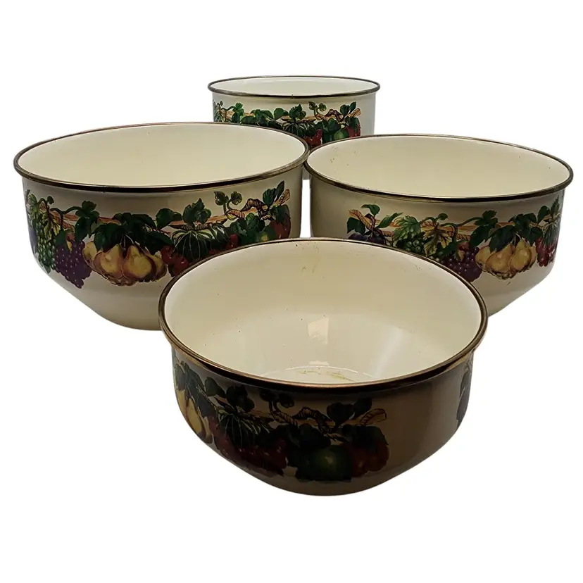 4 Piece Vitroceramic Mixing Bowl/Cookware Set Fruit Design Gas/Electric/Induction