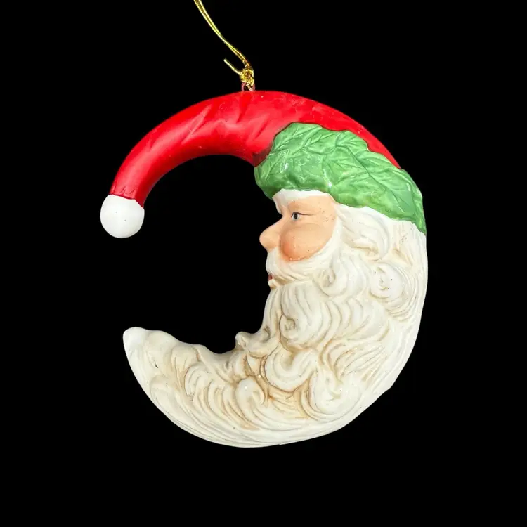 Vintage Christmas Ornament Santa Claus Head Moon Ceramic Midwest Importers