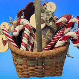 Lot Of 10 Glass & Plastic Candy Canes, Small Primitive Cone, One Small Snowman Swag In A Primitive Basket - Free Shipping Christmas