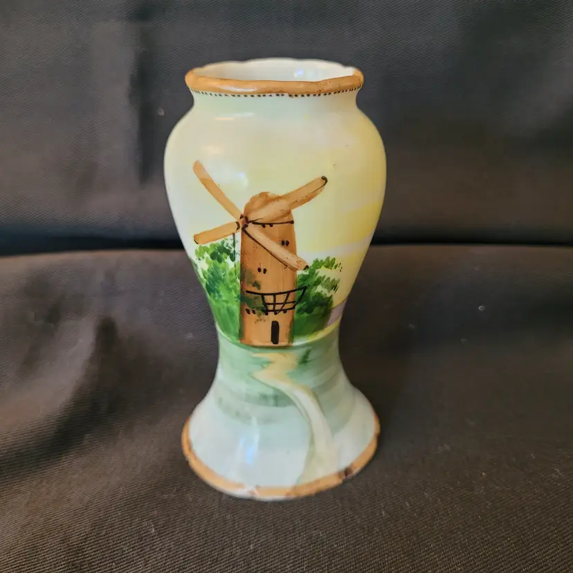 Nippon Small Vase Hand Painted w/Morimura Windmill 4 in Tall