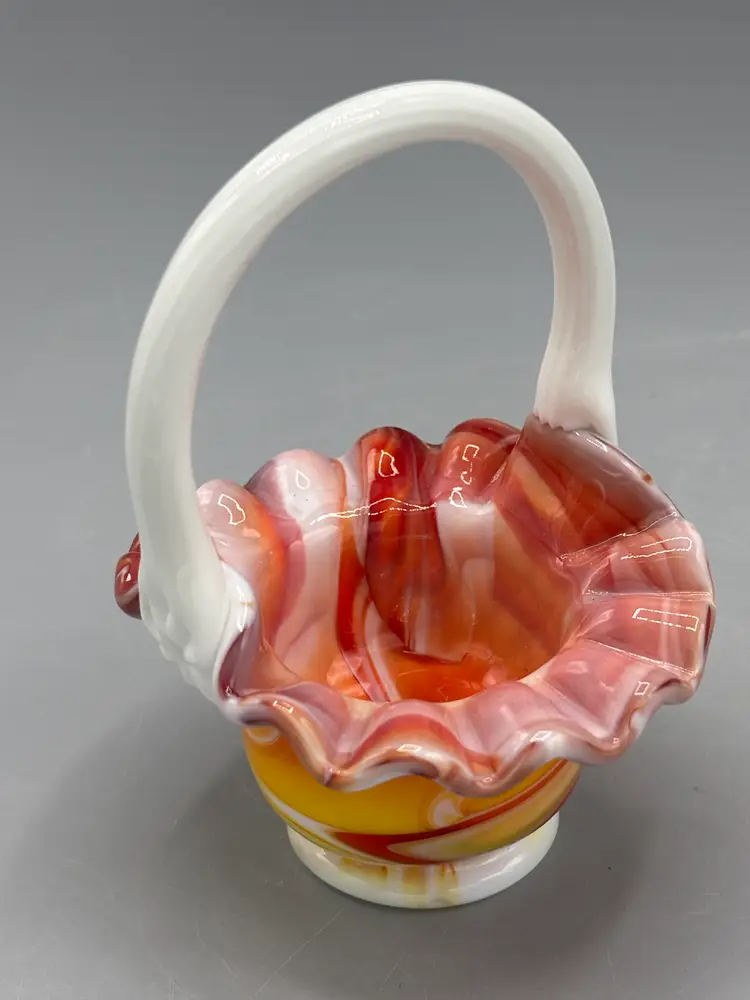 Fenton Orange Swirl Slag glass basket