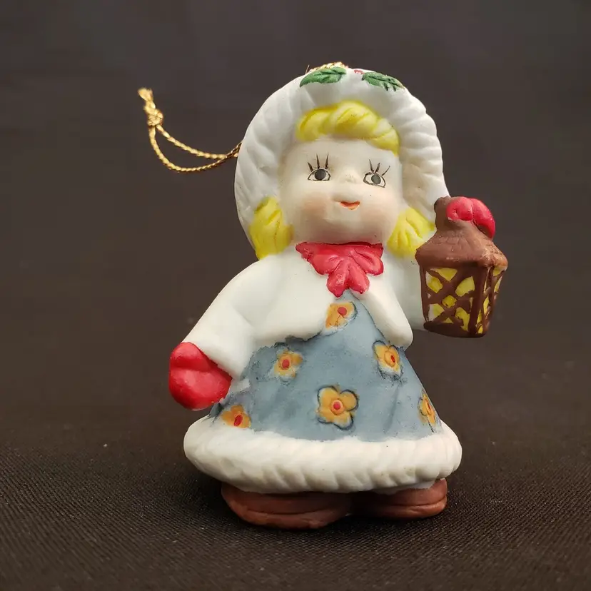 Christmas Girl Ornament Figurine Porcelain - multicolor 2 1/2" tall approximately
