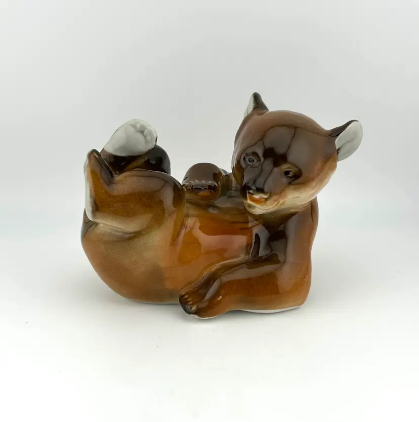 Vintage Lomonosov USSR Porcelain Bear Cub Figurine 5.5”x 3.5”x 3.5”