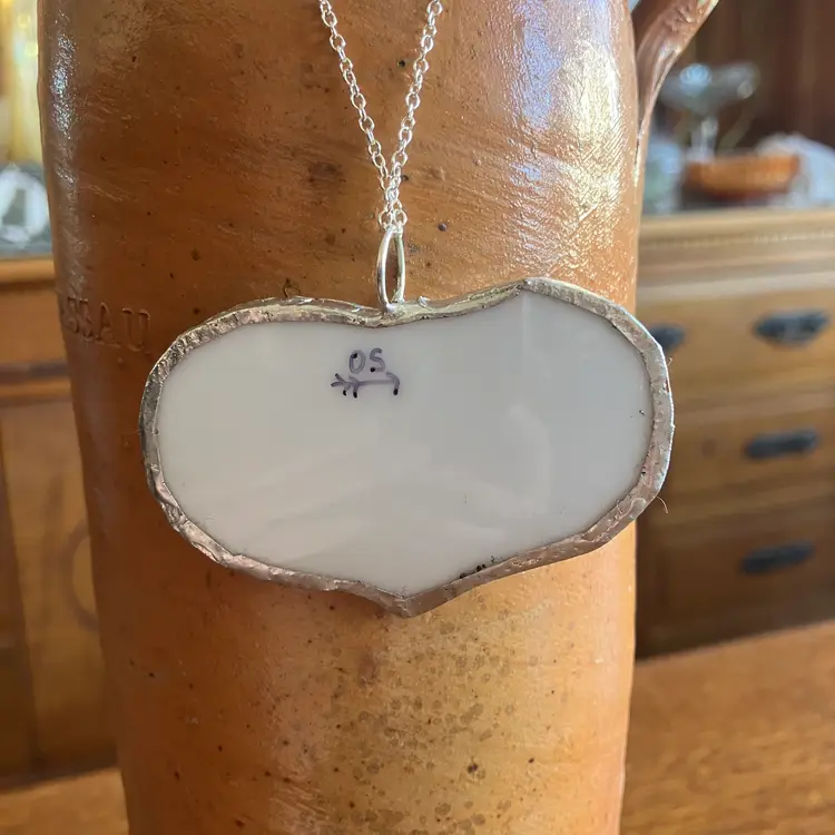 Pennsylvania Dutch Artisan Made Pendant Broken Norcrest Hand Painted Plate Handcrafted Necklace 2.5 in x 1.5 in