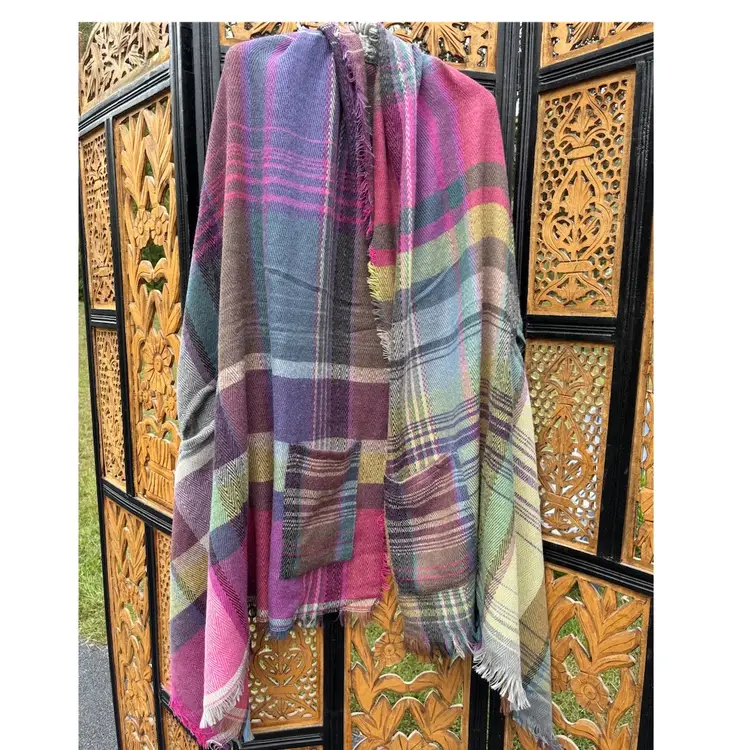 Fireside Chat Plaid Fuschia Ruana OSFM