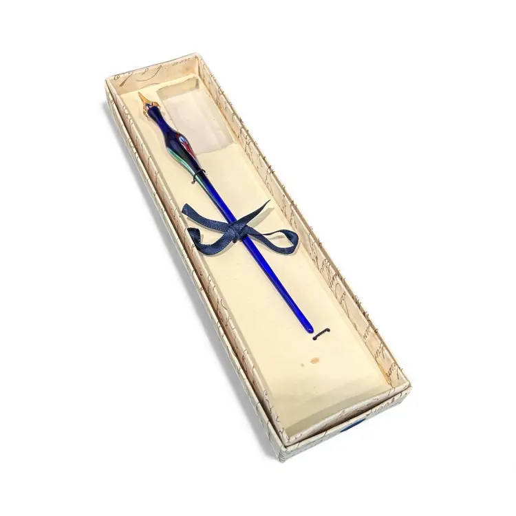 Vintage Glass Dip Pen With Teal And Red And White Glass Art Design