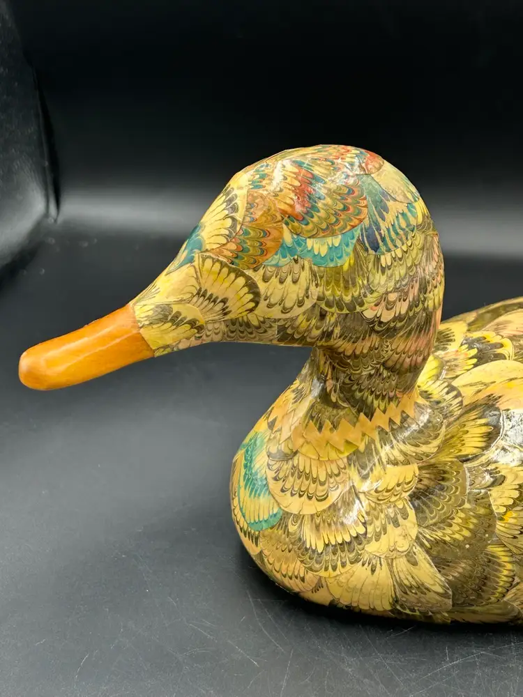 Vintage IL Papiro Firenze Italy, Marbleized Paper And Wood Duck Figurine