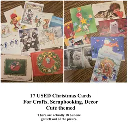 1980/90s- 17 USED Christmas cards- Cute Themed -Crafts