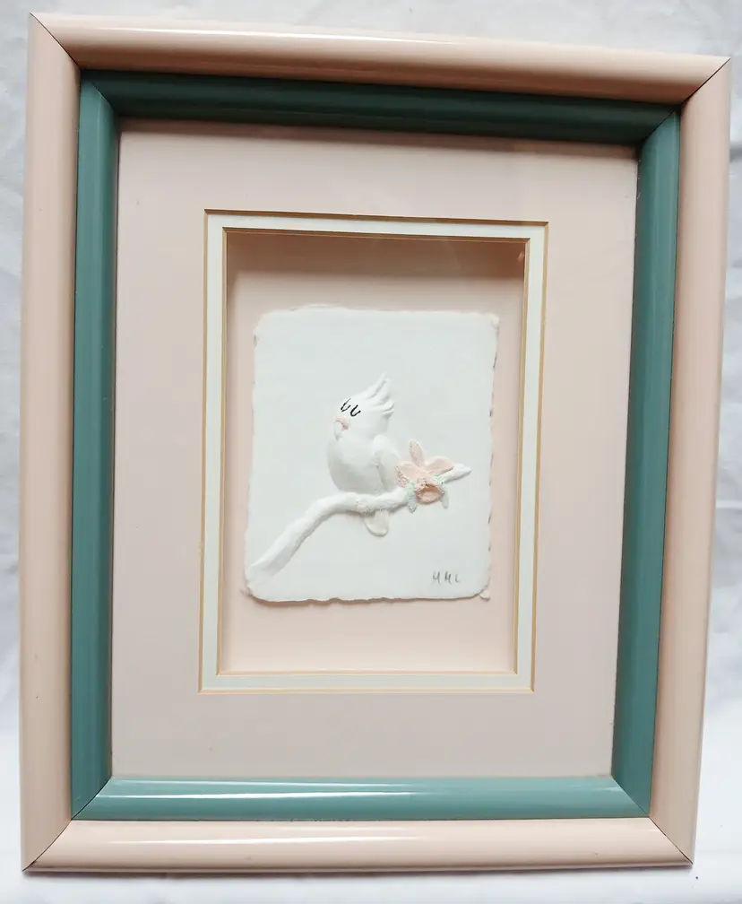Framed Bird Relief Art with Pastel Accents Artist Cooper