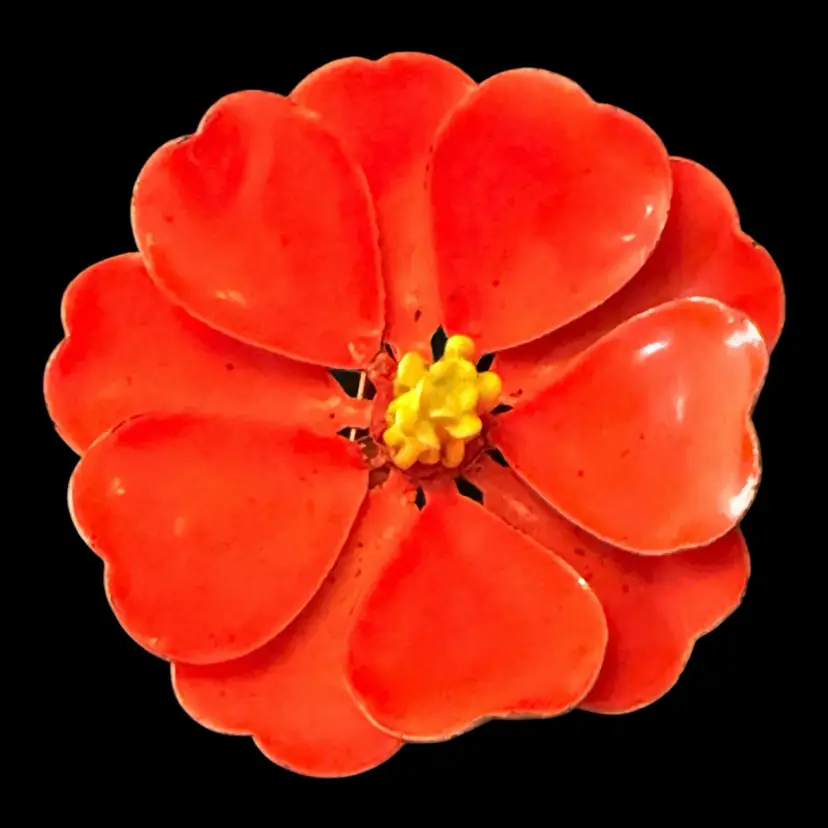 Neon Orange Enamel Flower Brooch Pin 2.5”
