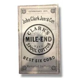 antique packaging box for Clark's Mile-End Spool Cotton from John Clark Jr. & Co. With Victorian Wooden Buttons And Sewing Items Inside.