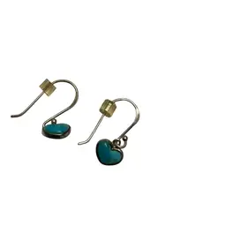 Silver-Toned And Turquoise Heart Wire Pierced Earrings 1/2” Drop