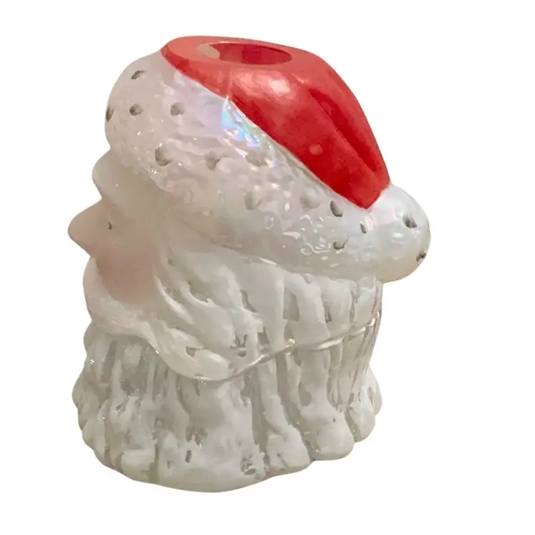 Fenton White Opalescent Iridescent 2-piece Santa Claus Fairy Lamp 4 1/2” X 4”