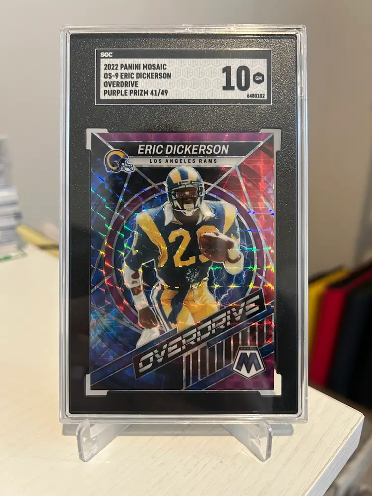 2022 Panini Mosaic Eric Dickerson Overdrive Purple Prizm /49 Card No. OS-9