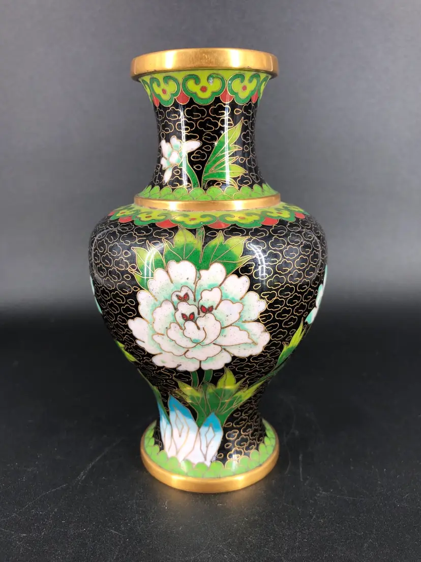 Vintage Cloisonné Flower & Butterfly Vase