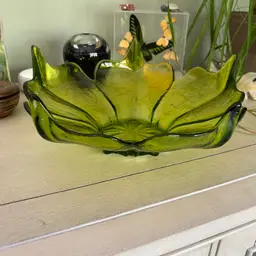 Viking Glass Lotus Bowl Epic Stockholm Green Textured W. Husted Vintage MCM