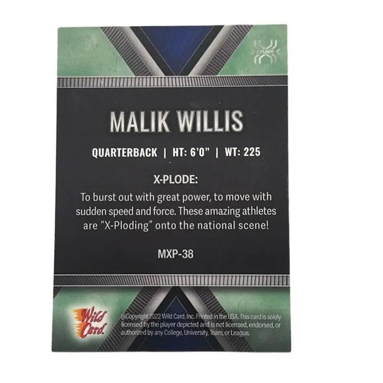 Malik Willis 2022 Wild Card Matte X-Plode Chase 23/25